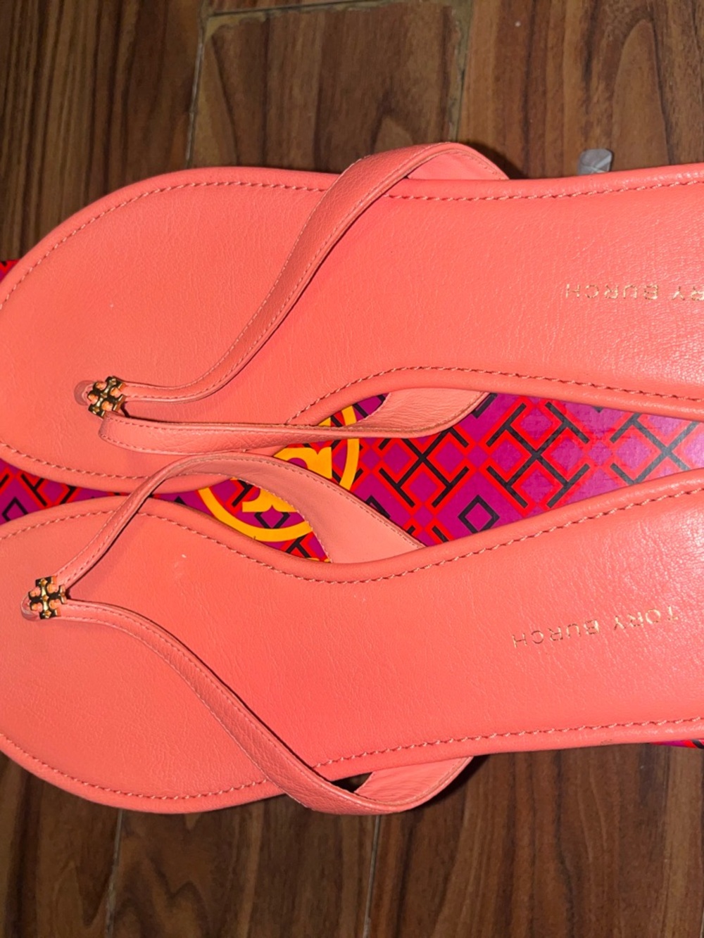 Tory Burch Coral Pink Leather Thong Sandals